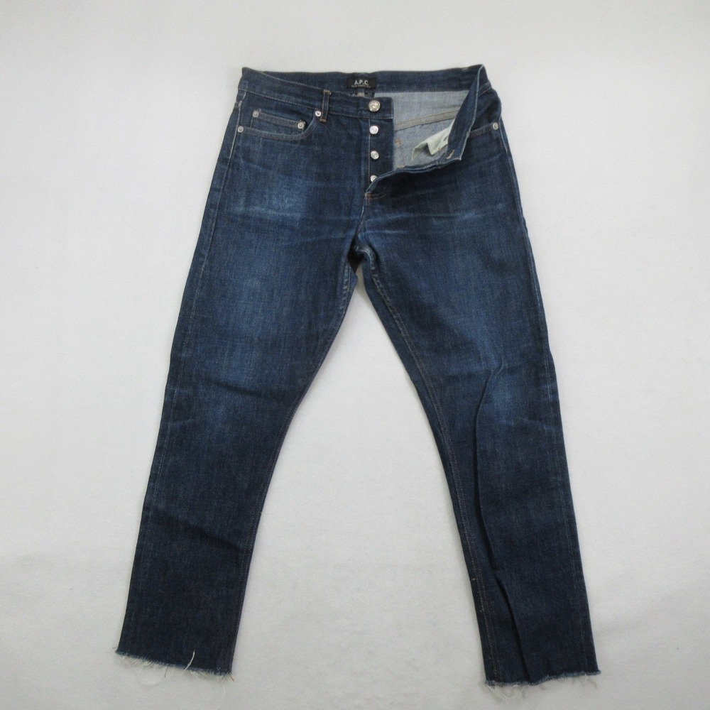 A.P.C. Men's Jeans 30 New Standard Straight Leg Button Fly Cut Raw Hem Dark Wash